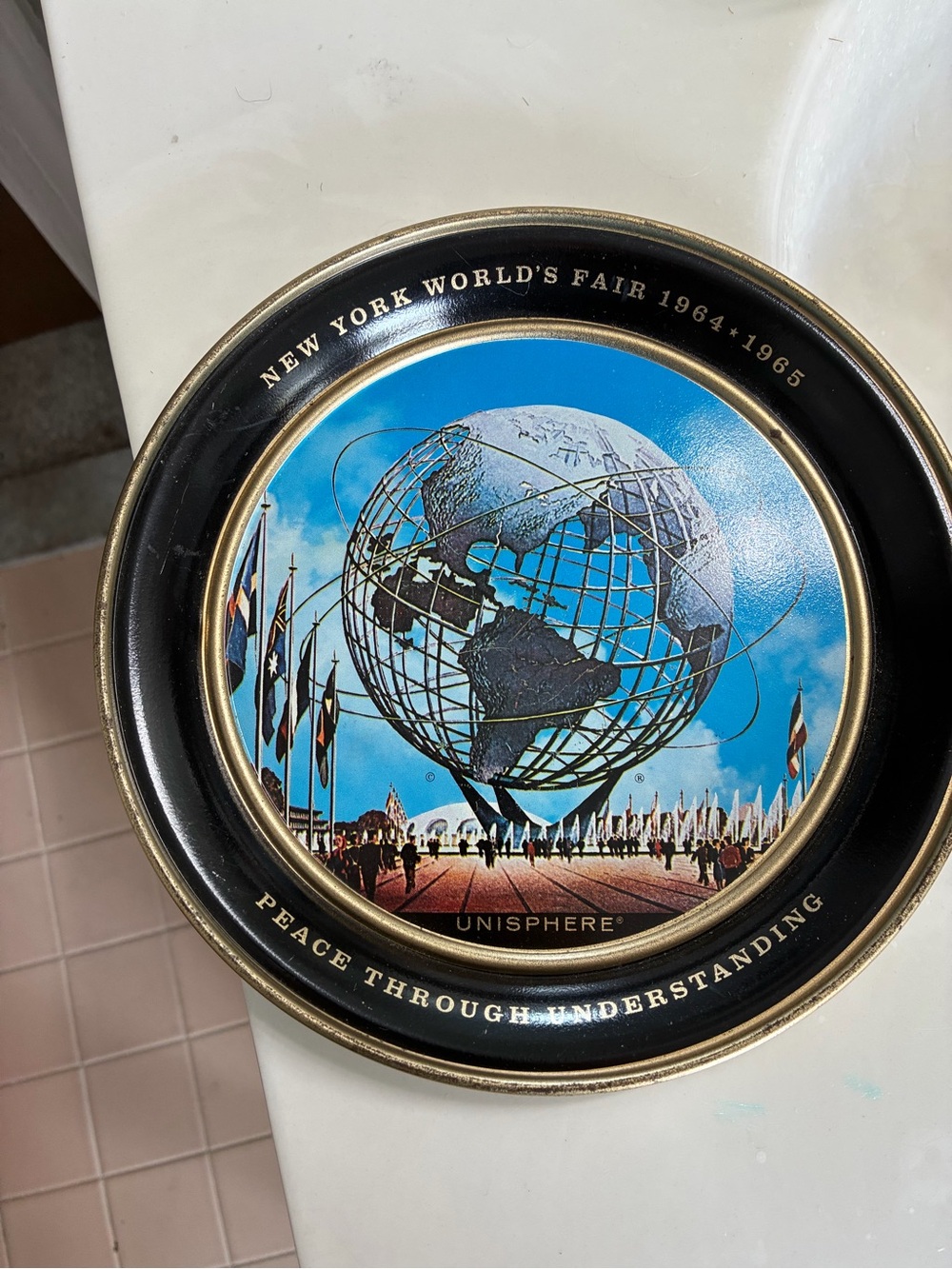 Vintage 1964–1965 New York World's Fair souvenir metal tray w/ the Unisphere